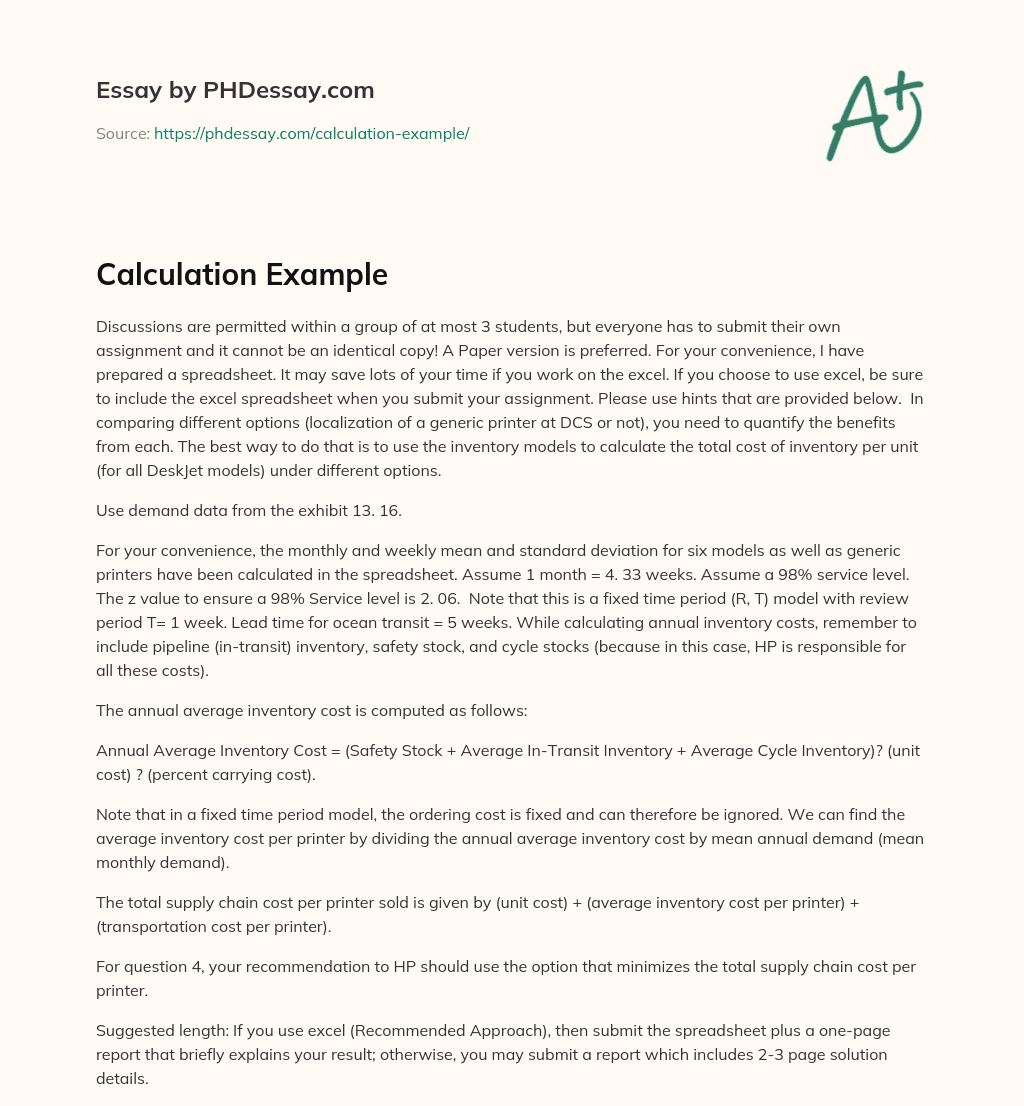 Calculation Example essay