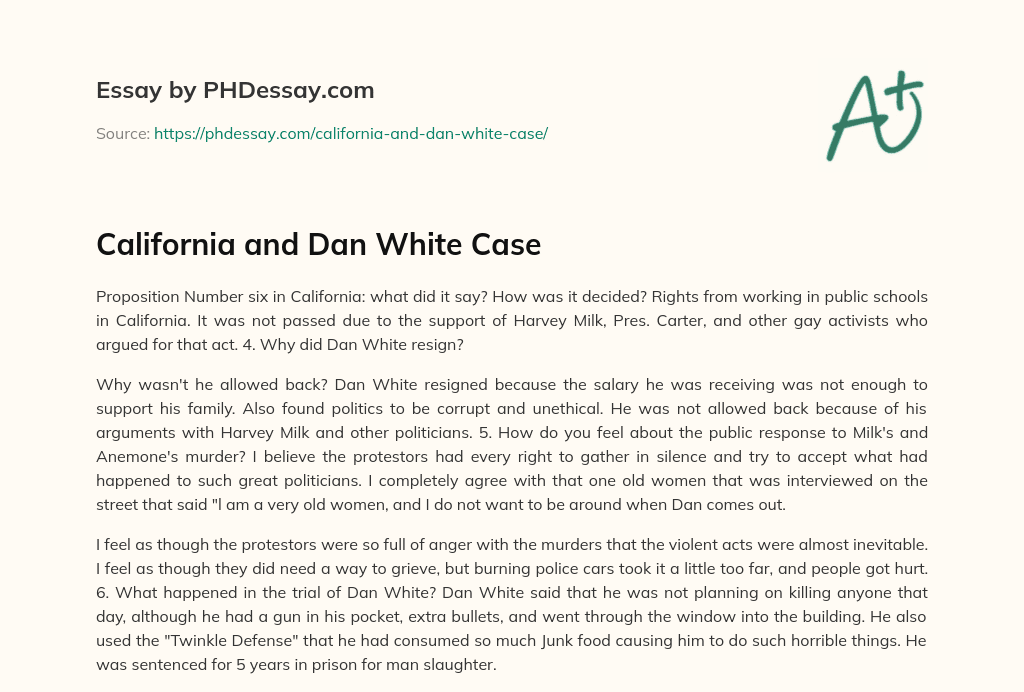 California and Dan White Case essay