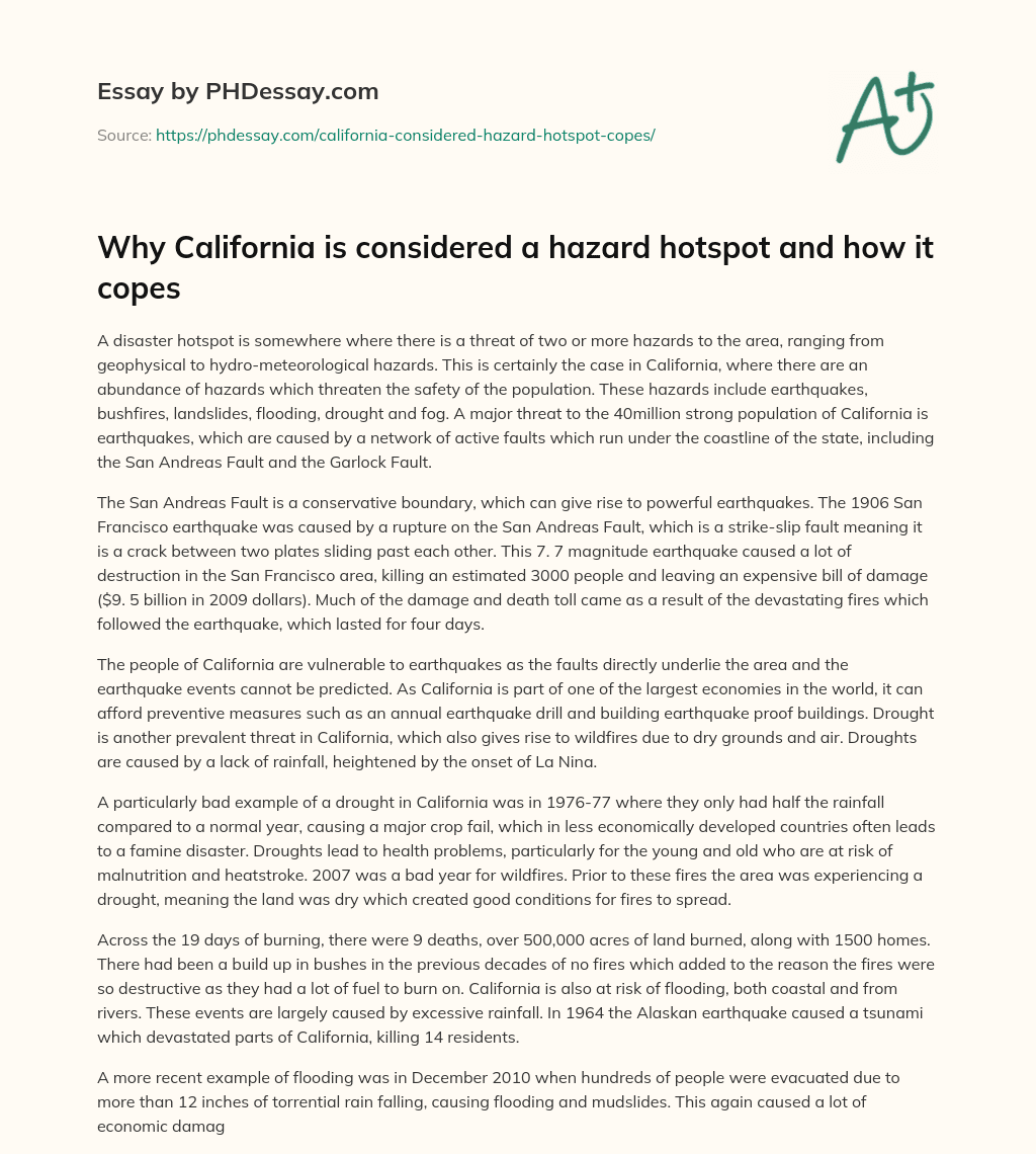 Why California is considered a hazard hotspot and how it copes essay