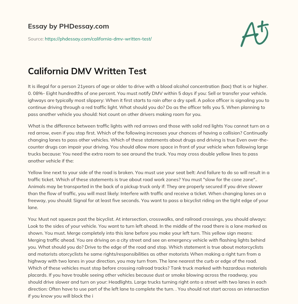 California DMV Written Test essay