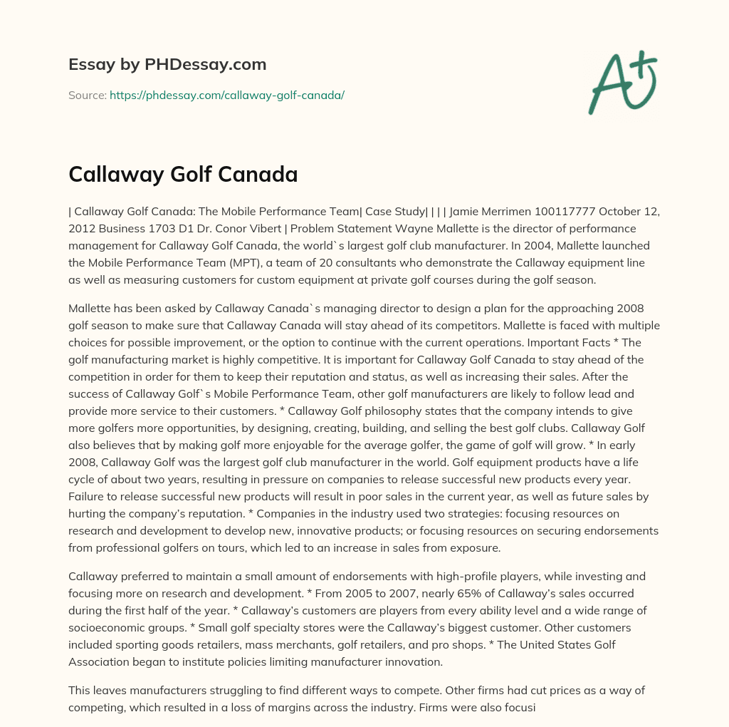 Callaway Golf Canada essay