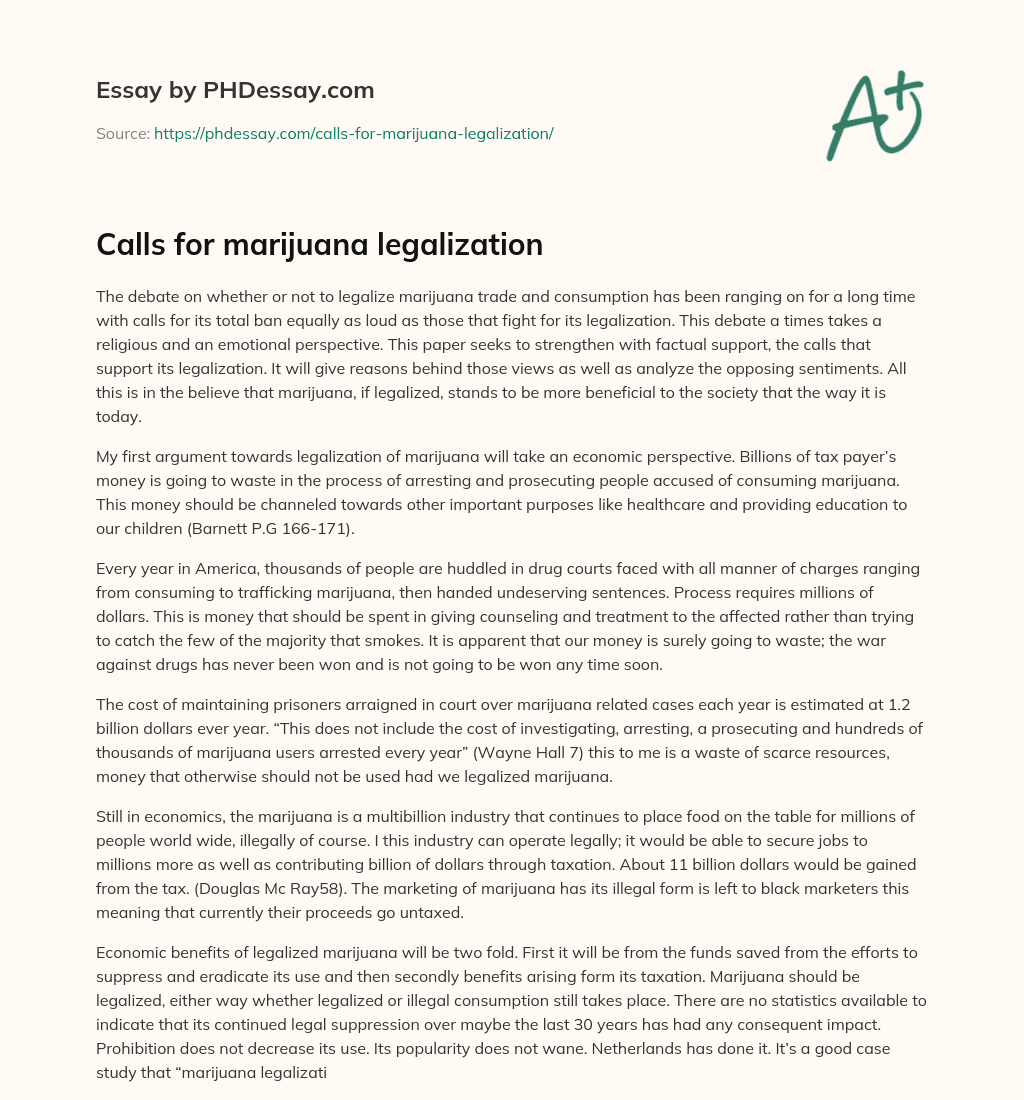 Calls for marijuana legalization essay