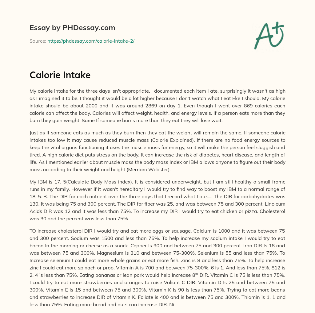 Calorie Intake essay