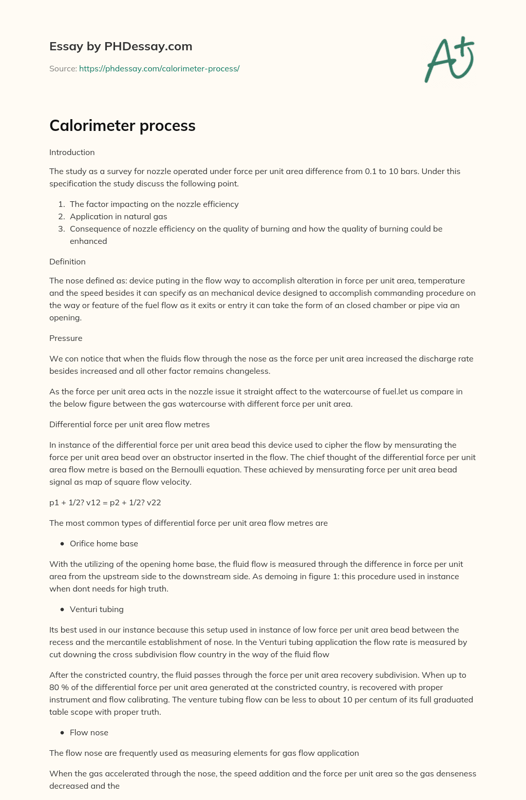 Calorimeter process essay