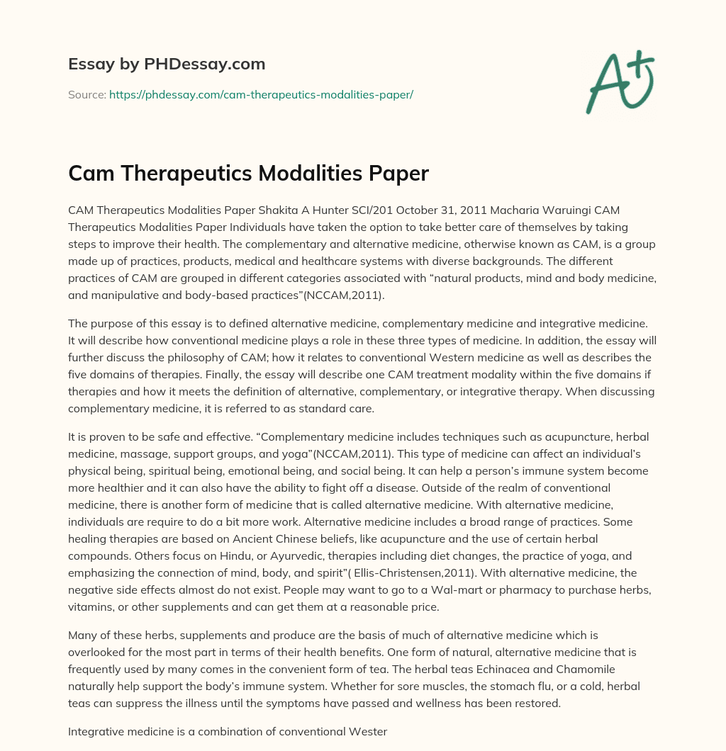 CAM Therapeutics Modalities Paper essay