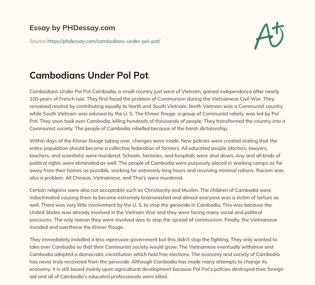 Cambodians Under Pol Pot essay