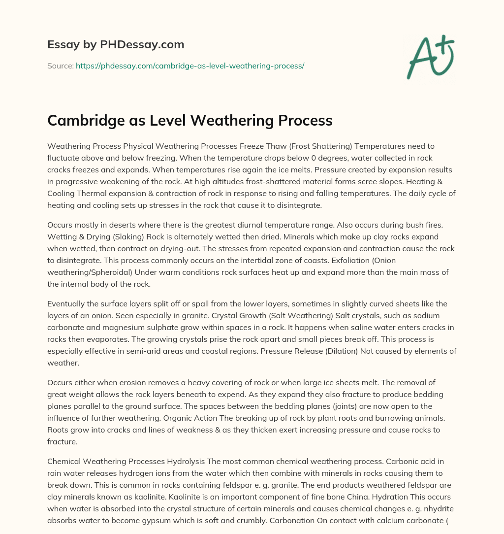 Cambridge as Level Weathering Process essay