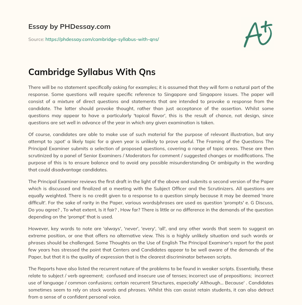Cambridge Syllabus With Qns essay