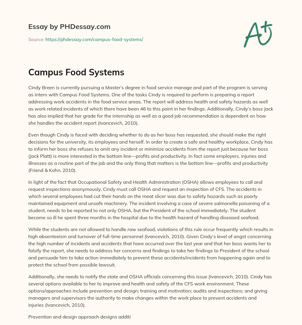 Campus Food Systems essay