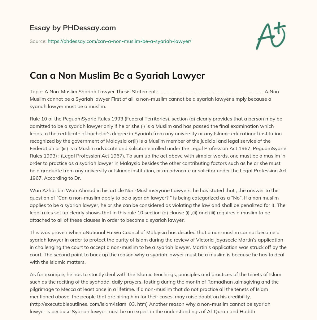 Can a Non Muslim Be a Syariah Lawyer essay