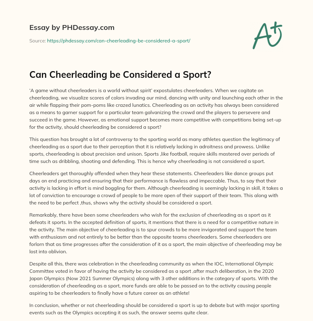Can Cheerleading be Considered a Sport? essay