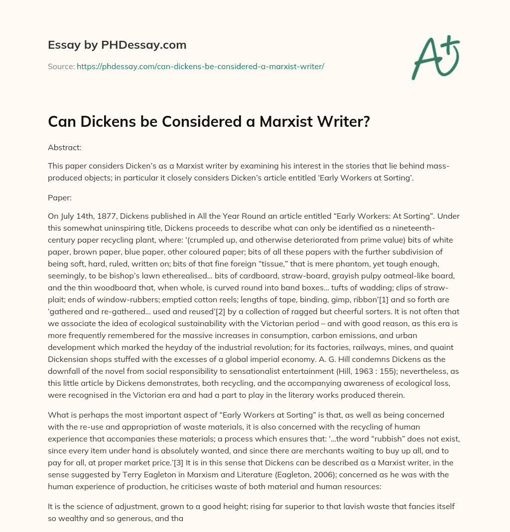 Can Dickens be Considered a Marxist Writer? essay