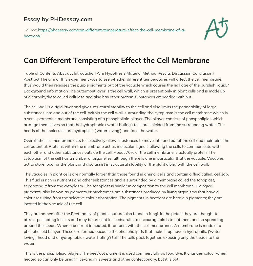 Can Different Temperature Effect the Cell Membrane essay
