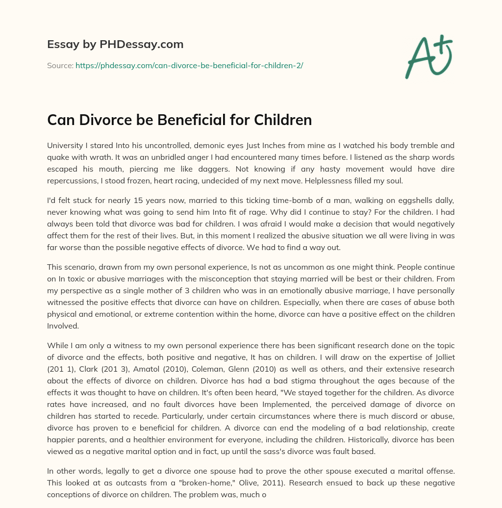 Can Divorce be Beneficial for Children essay