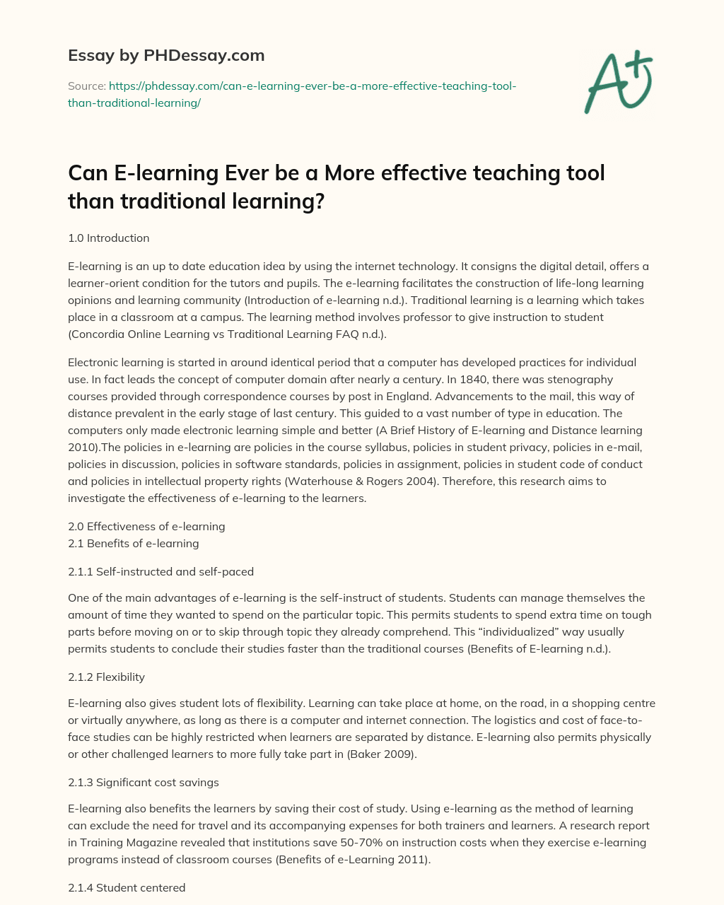 essay on e learning is better than traditional