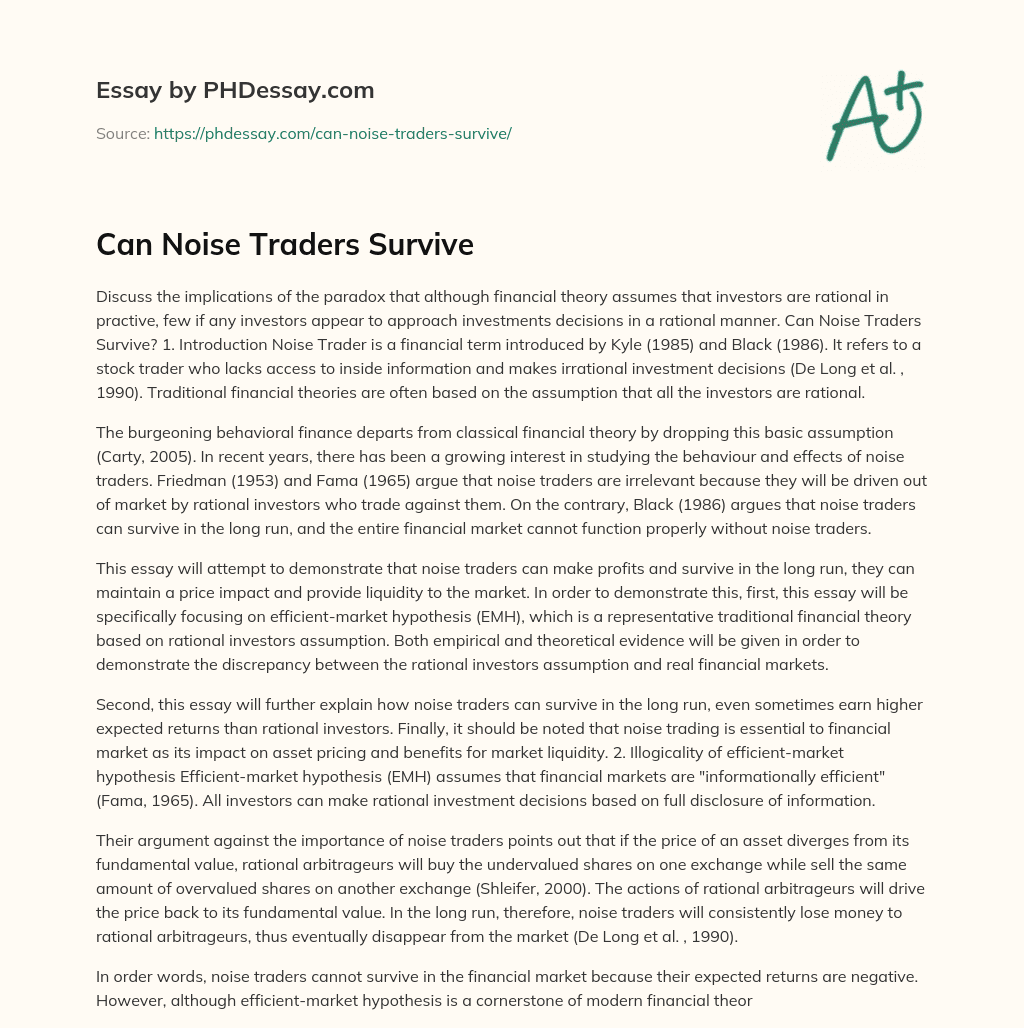 Can Noise Traders Survive essay