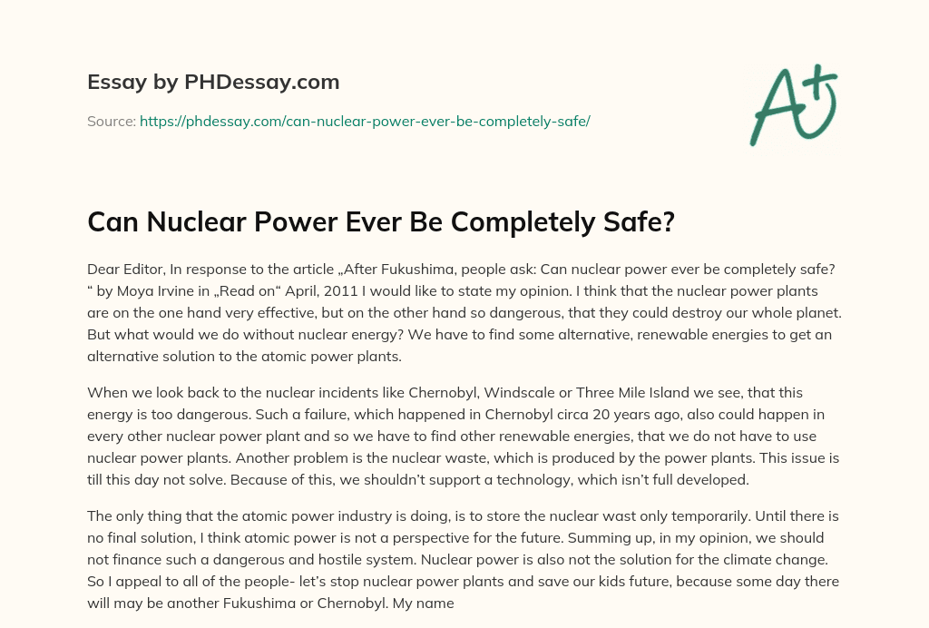 against nuclear energy essay