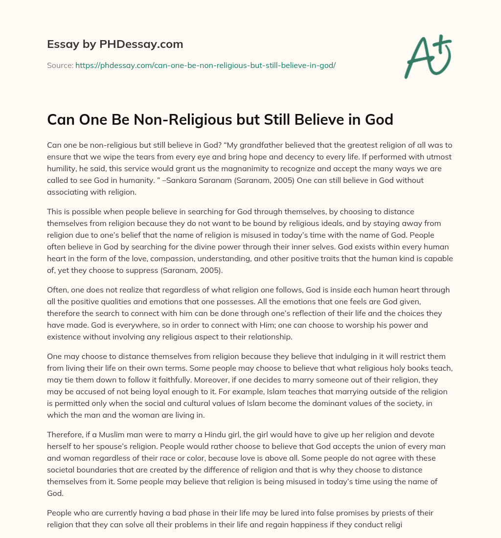 i believe in one god essay