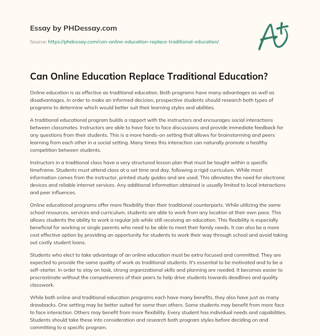 can online education replace traditional education essay pdf