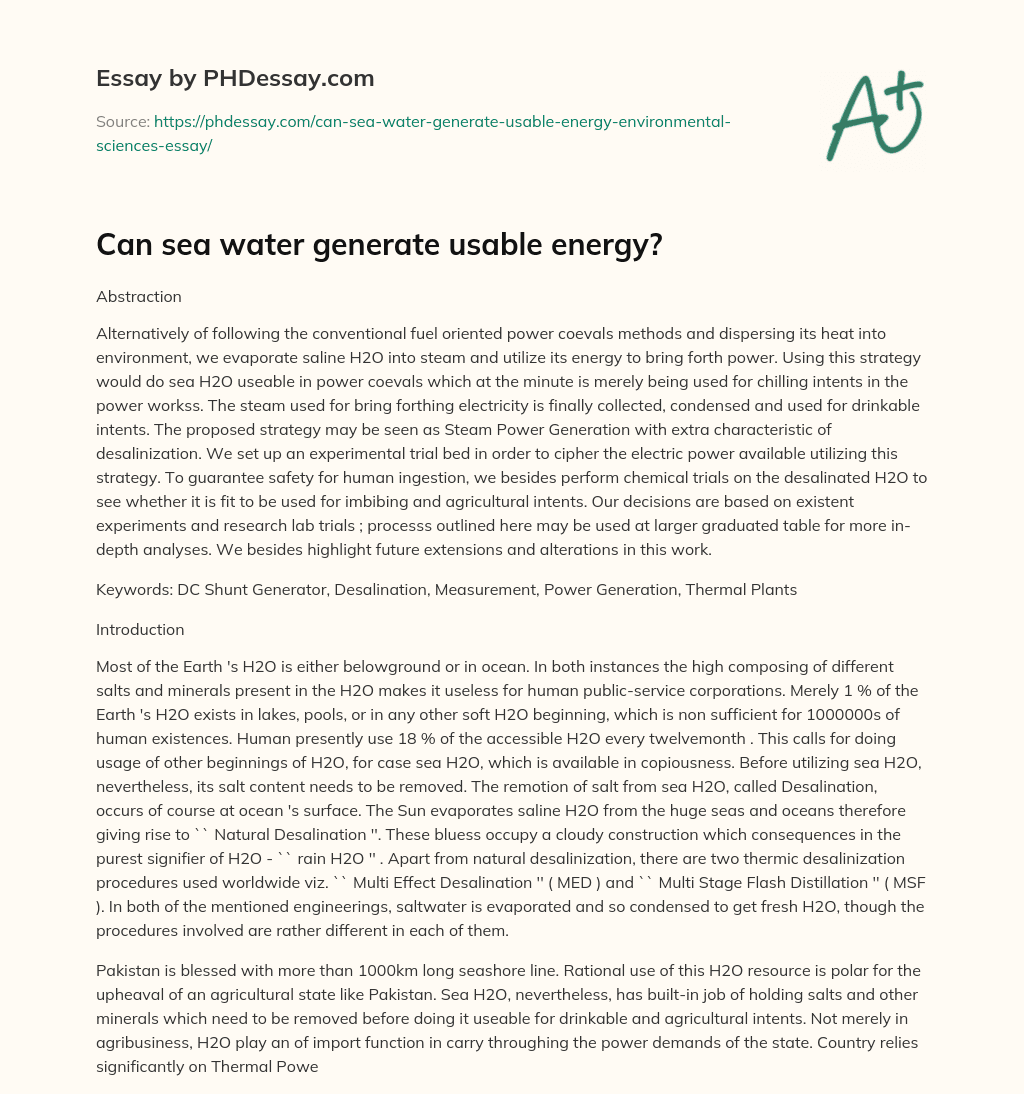 Can sea water generate usable energy? essay