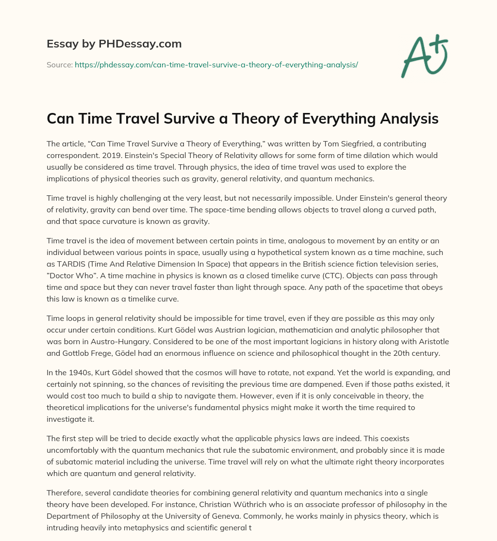 Can Time Travel Survive a Theory of Everything Analysis essay