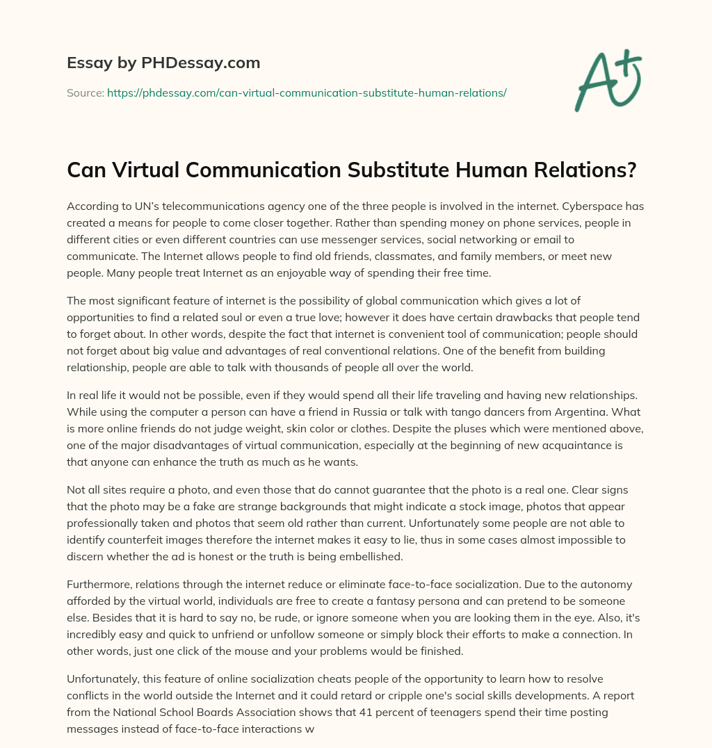 Can Virtual Communication Substitute Human Relations? essay