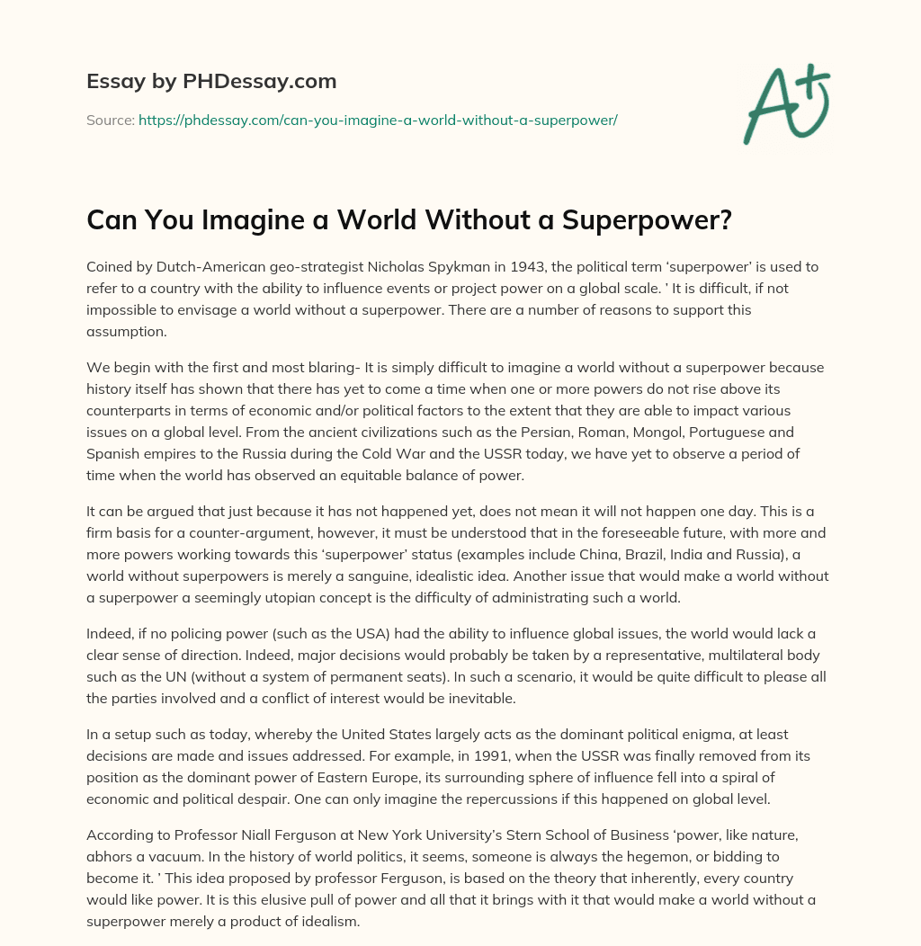Can You Imagine a World Without a Superpower? essay