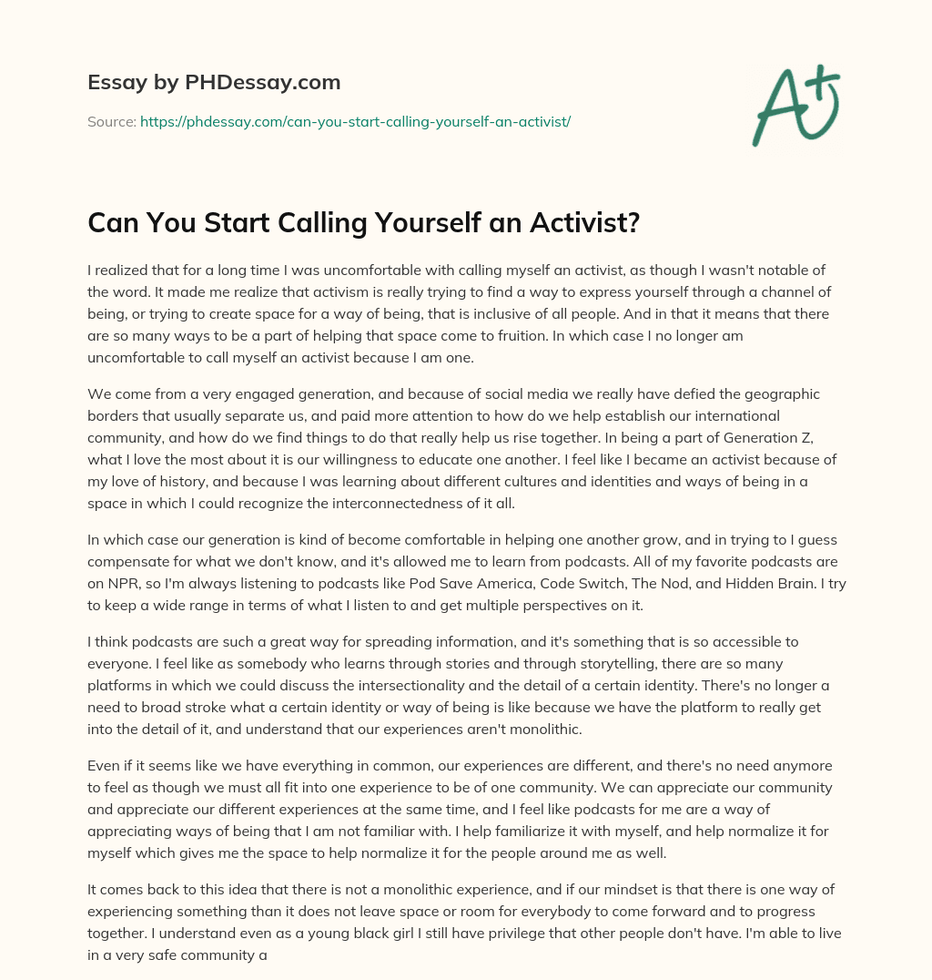 Can You Start Calling Yourself an Activist? essay