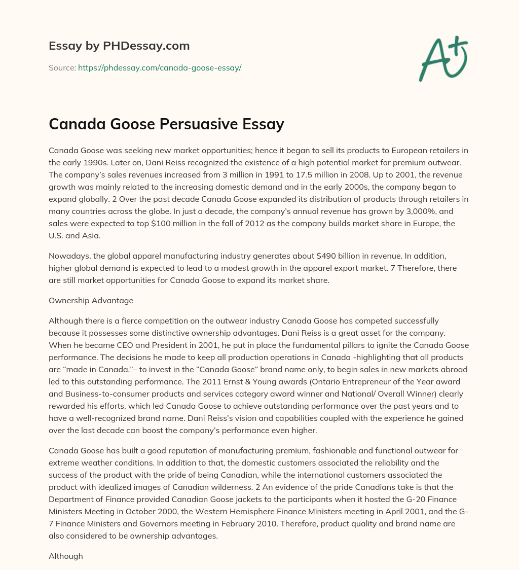 Canada Goose Persuasive Essay essay
