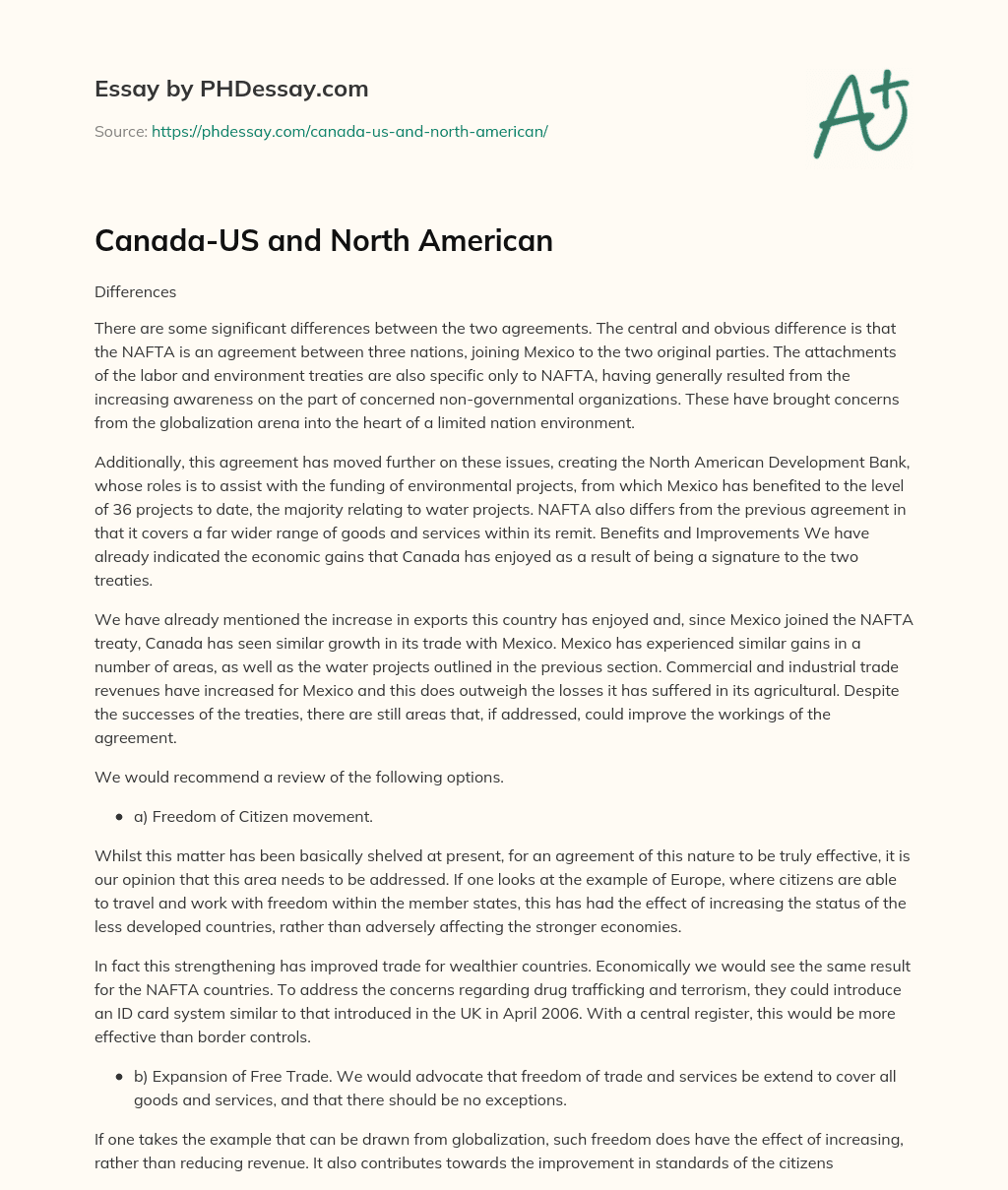 Canada-US and North American essay