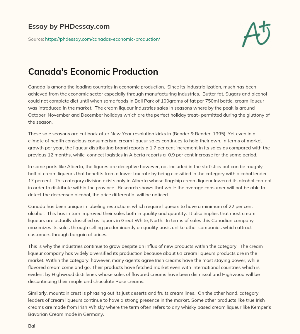 Canada’s Economic Production essay