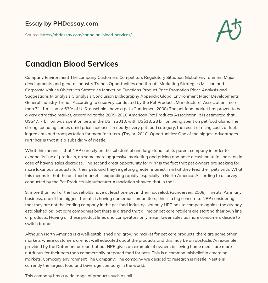 Canadian Blood Services essay