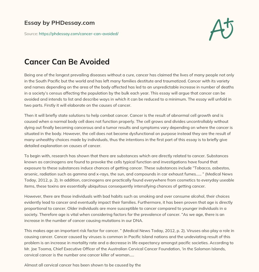 Cancer Can Be Avoided essay