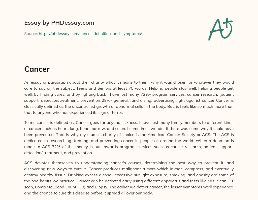 ACS: Fighting Cancer Through Research, Treatment, and Prevention – A Personal Connection essay