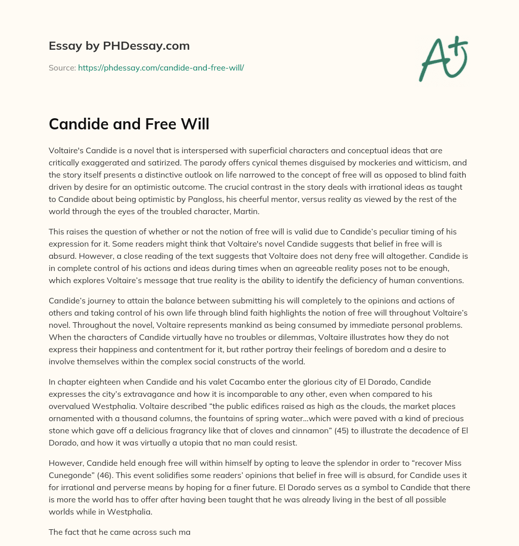 Candide and Free Will essay