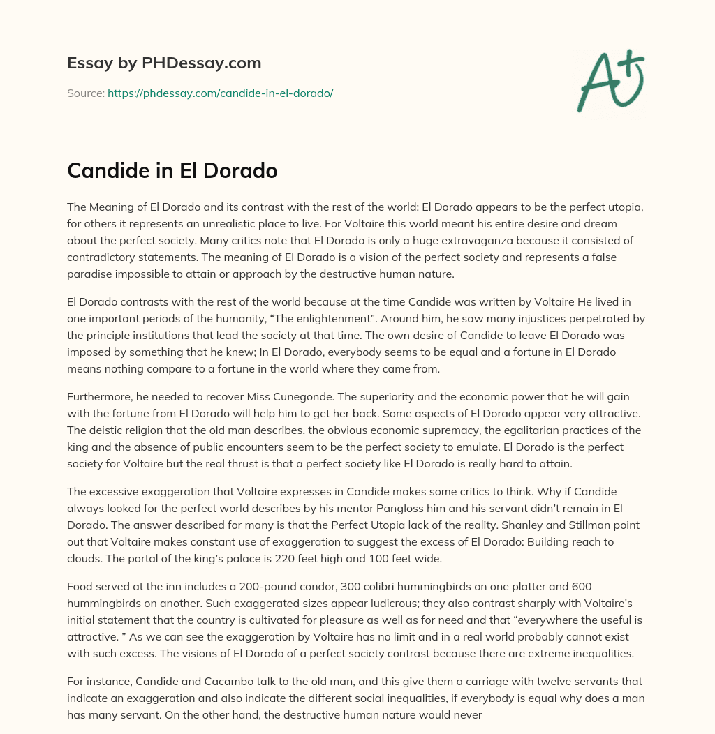 Candide in El Dorado essay