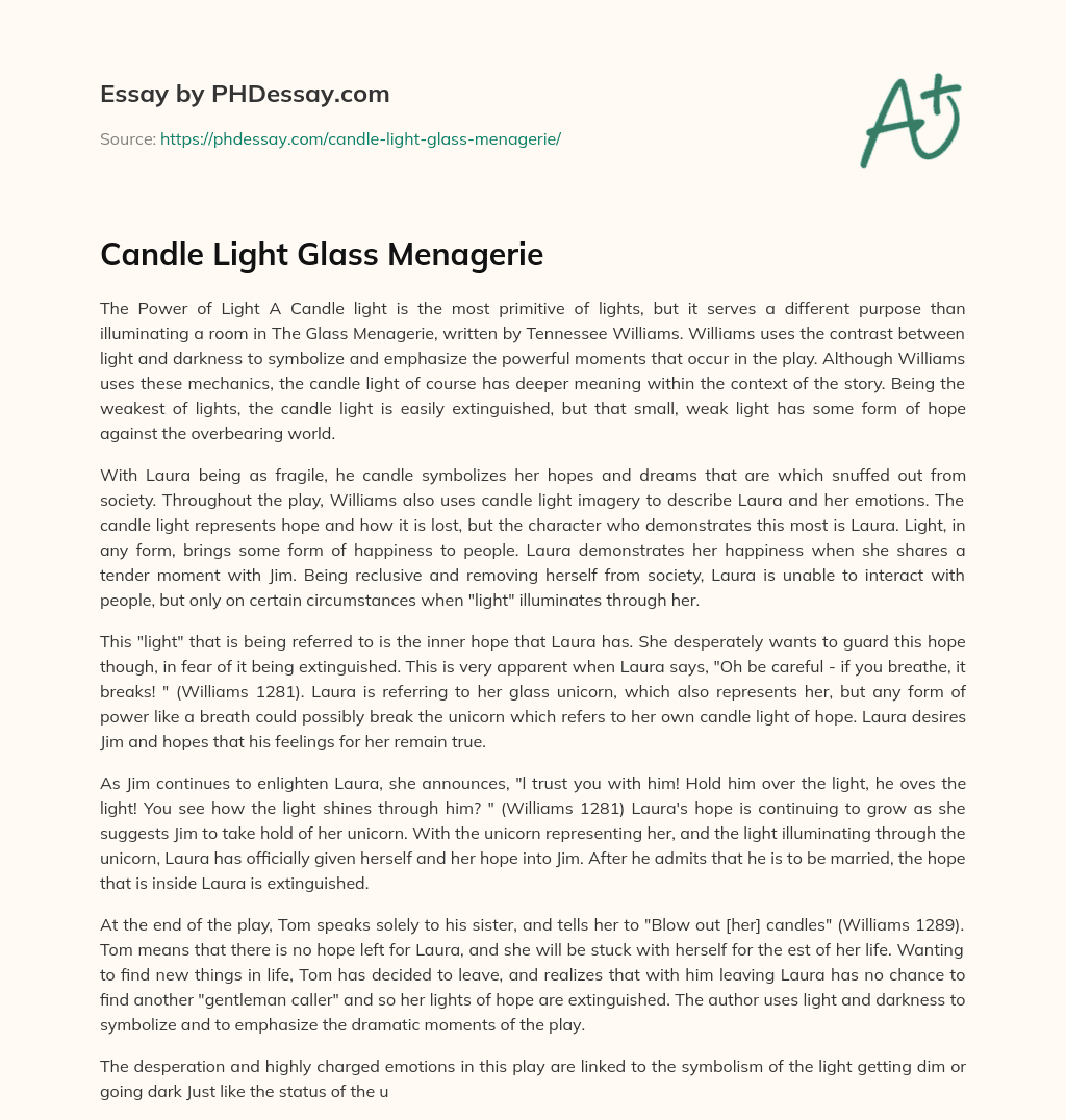 Candle Light Glass Menagerie essay