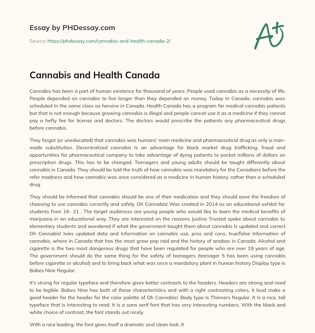 Cannabis and Health Canada essay