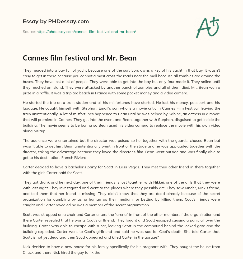 Cannes film festival and Mr. Bean essay