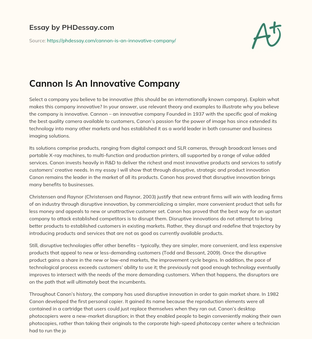 Cannon Is An Innovative Company essay
