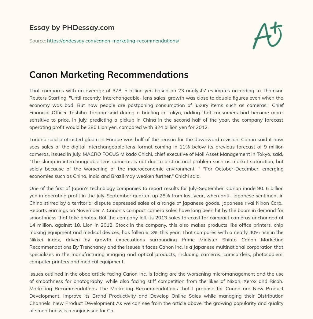 Canon Marketing Recommendations essay