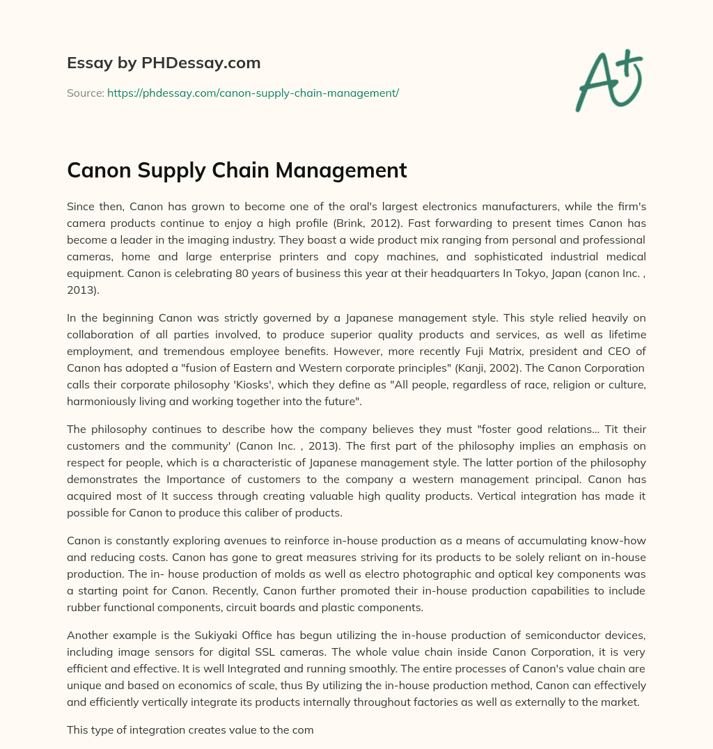 Canon Supply Chain Management essay