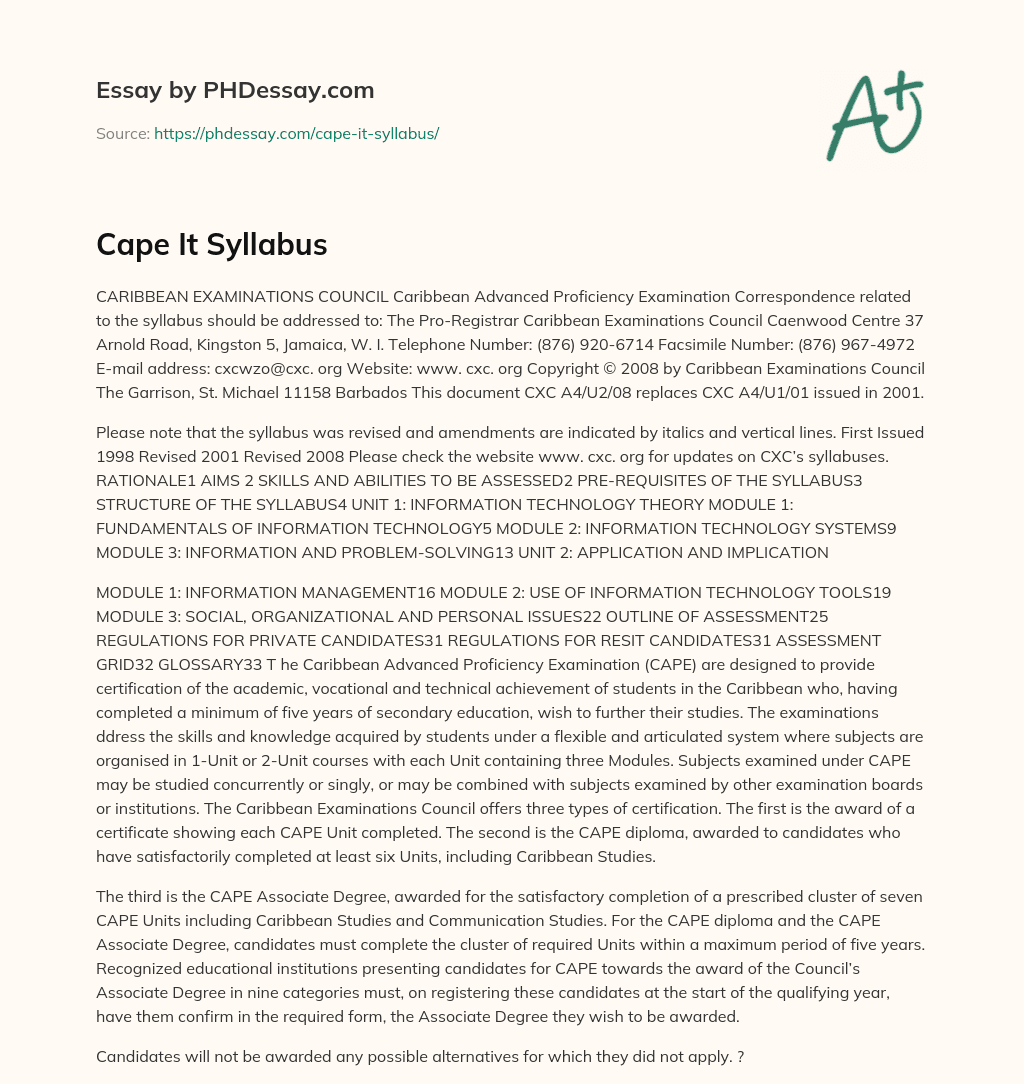 CAPE IT Syllabus essay