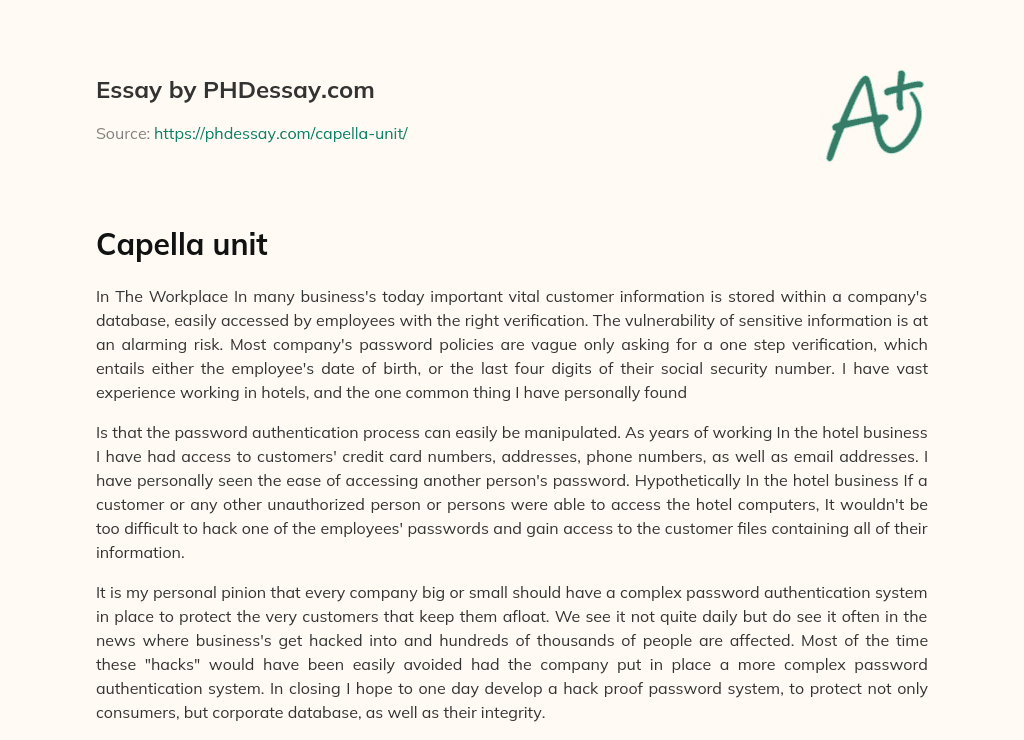 The Importance of Complex Password Authentication in the Workplace essay