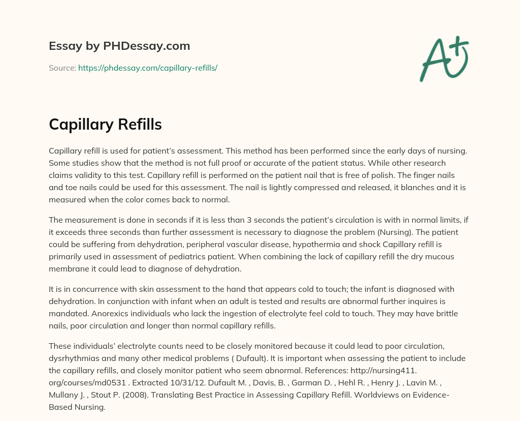 Capillary Refill as a Method for Patient Assessment essay