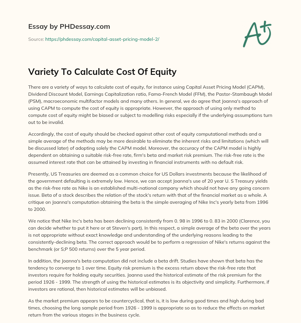Variety To Calculate Cost Of Equity essay