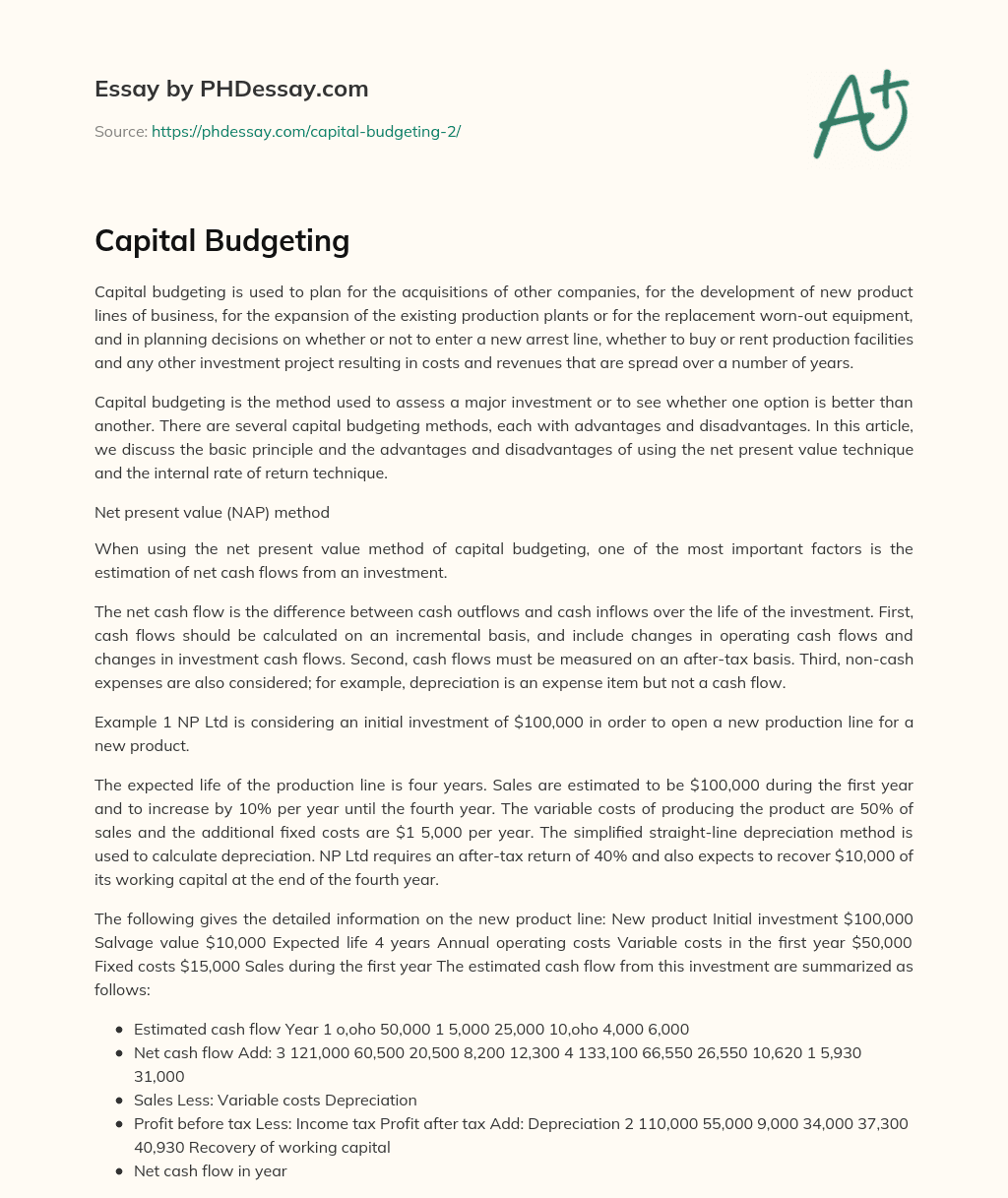 Capital Budgeting essay