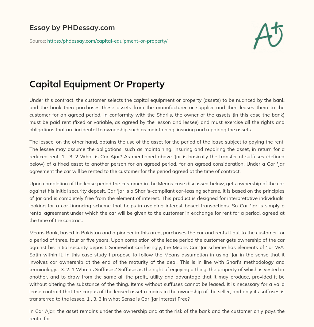 Capital Equipment Or Property essay