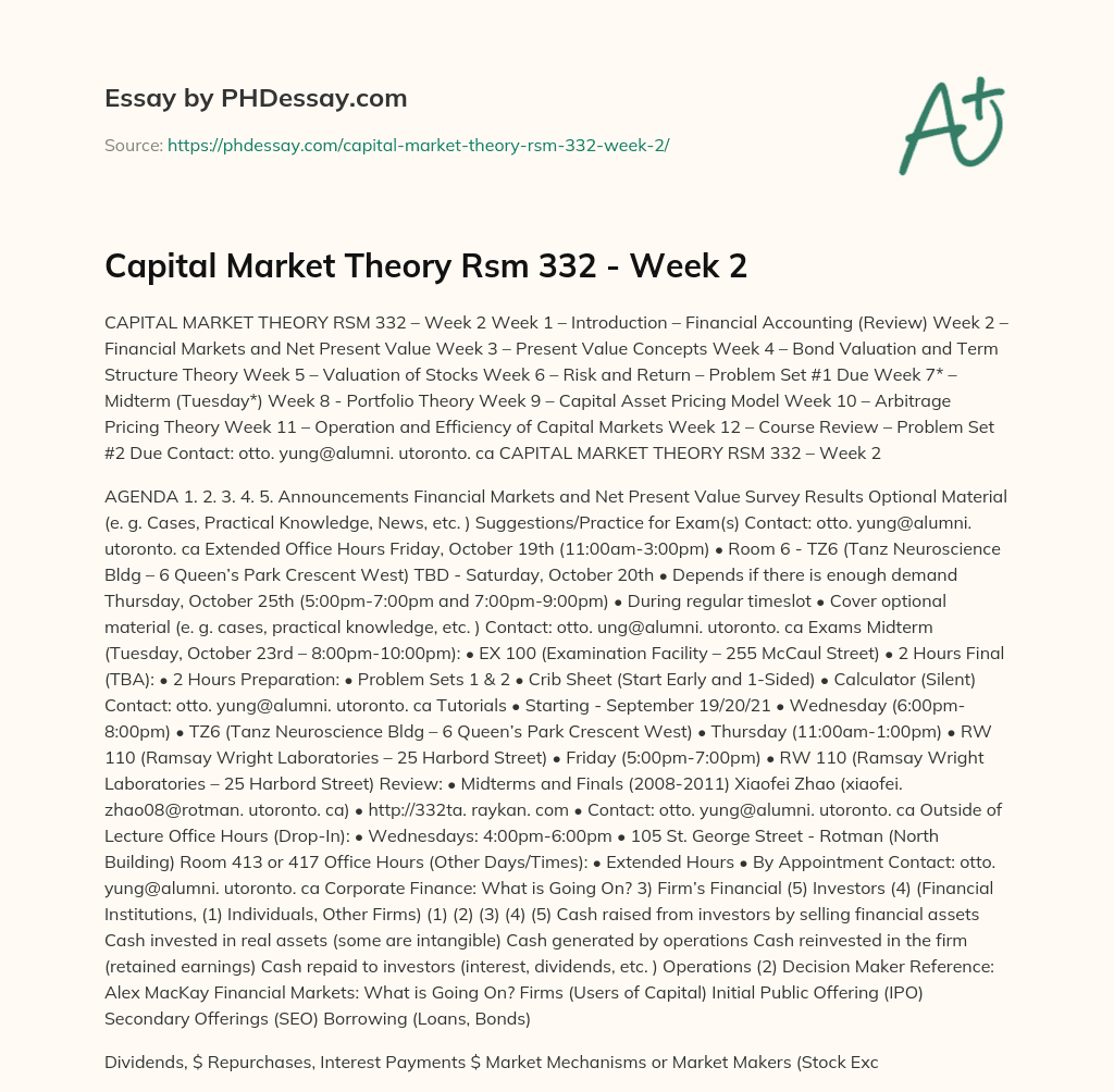 Capital Market Theory Rsm 332 – Week 2 essay