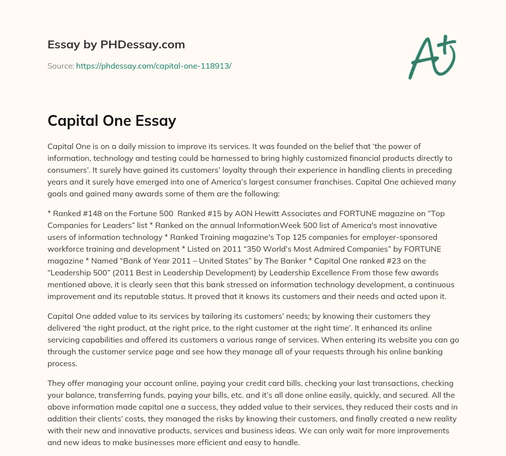 Capital One Essay essay